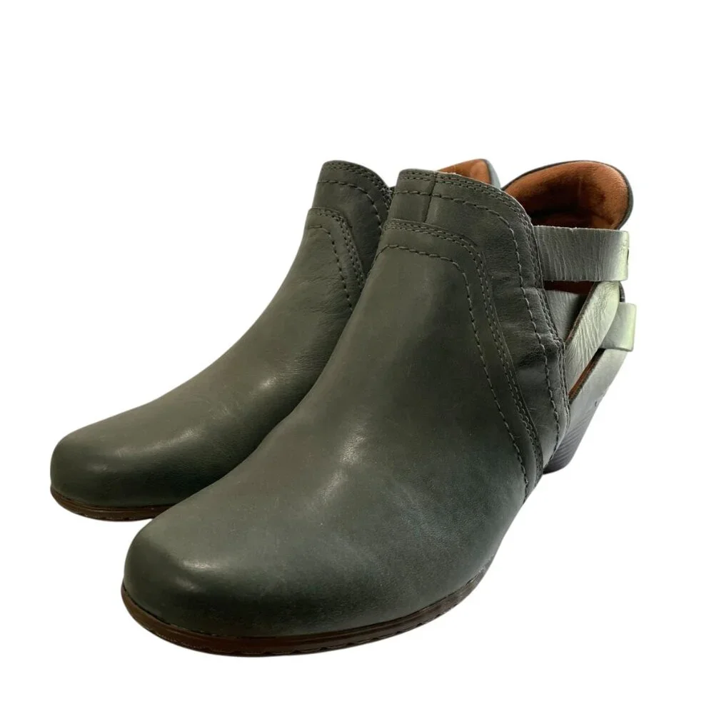 Cobb Hill Leather Ankle Booties Womens 6W Gray Zip‎ Round Toe Block Heel Comfort